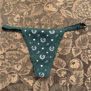 PINK Victoria's Secret green v string g string thong panty lace trim